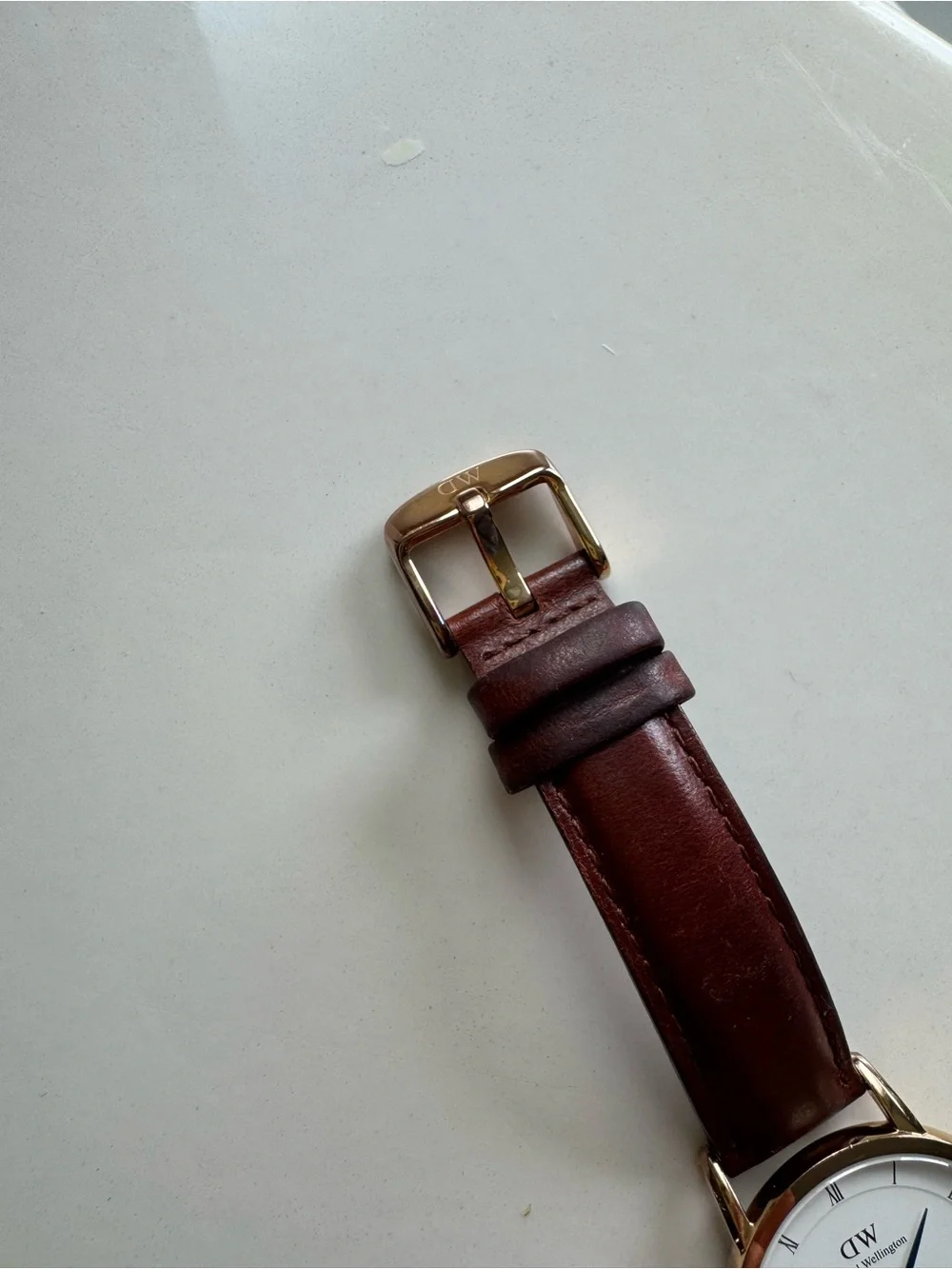 Daniel Wellington White Dial Watch with Gold Case and Brown Leather Strap